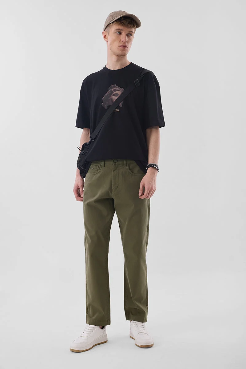 SNITCH Olive Olive Mid Rise Slim Fit Trousers for Men | Best Price UAE