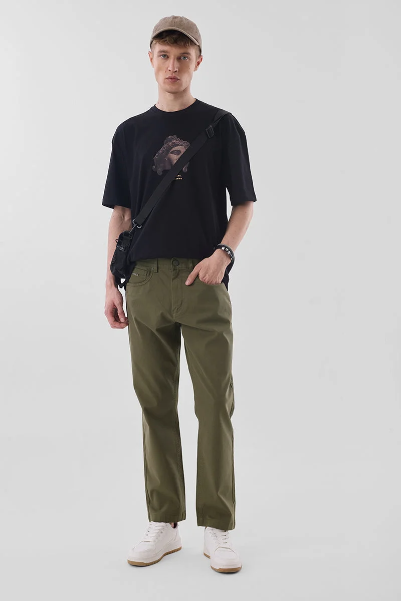 SNITCH Olive Olive Mid Rise Slim Fit Trousers for Men | Best Price UAE