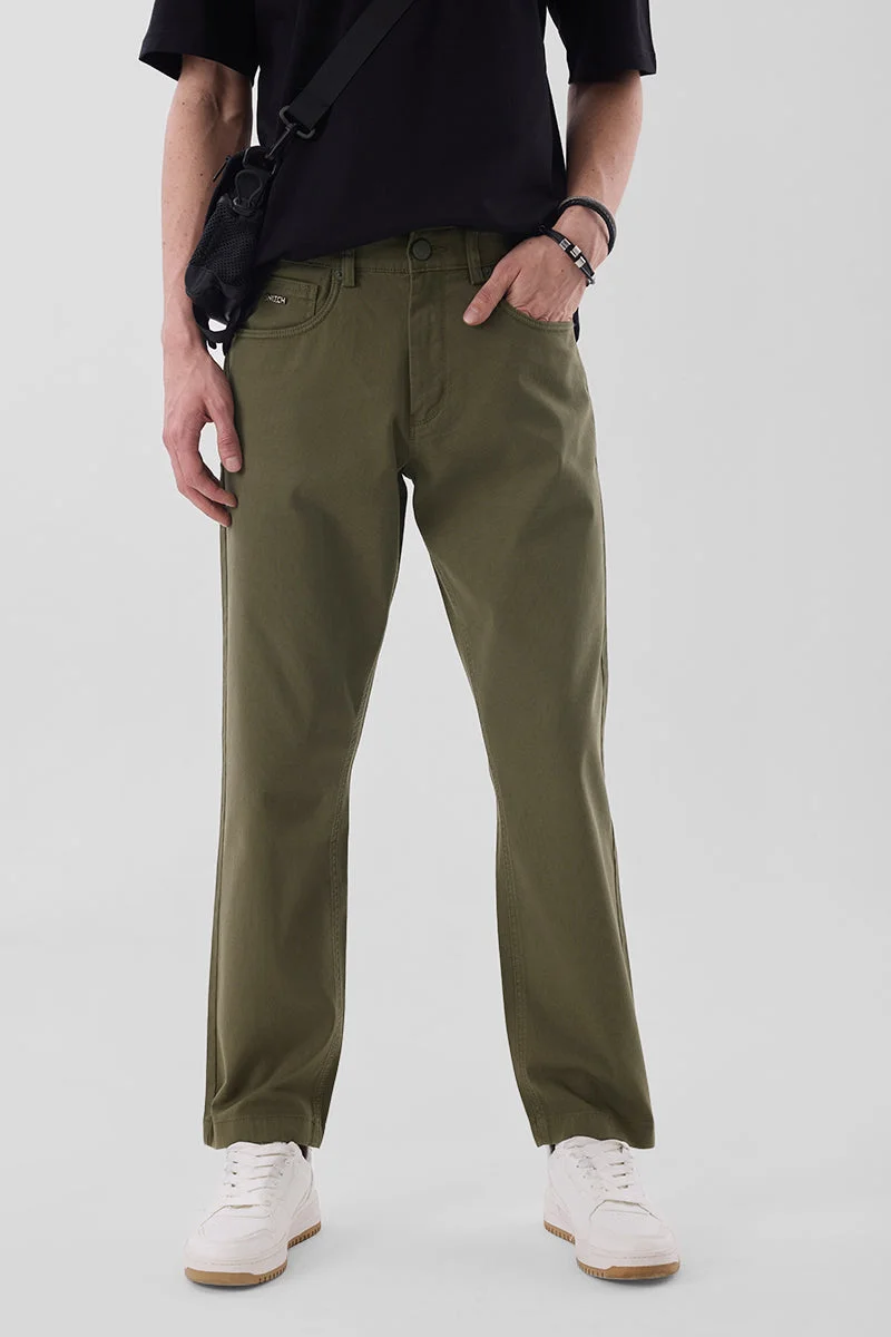 SNITCH بنطلون زيتوني بخصر متوسط وقصة ضيقة