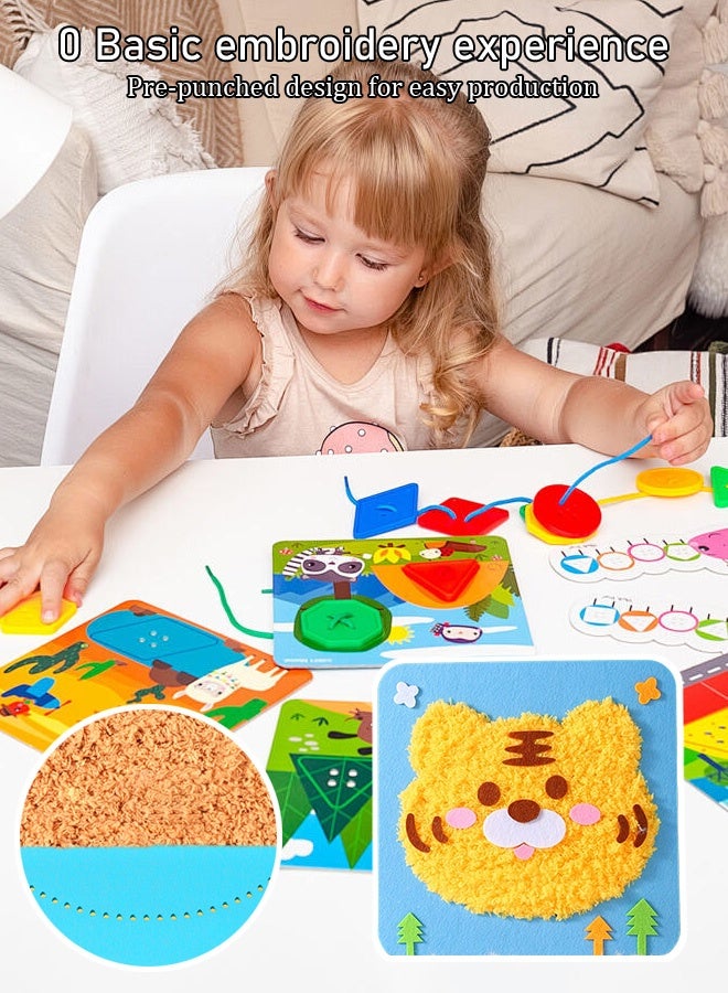 دمى تطريز حيوانات كرتونية ممتعة للأطفال، مجموعة أدوات خياطة يدوية، تطريز حيوانات كرتونية مع ملصقات، مجموعة خياطة يدوية تعليمية - Image 3