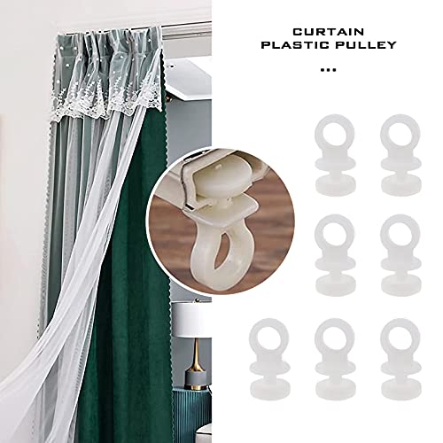 Micro Trader 50Pcs Curtain Track Rail Gliders Runner Wheel Rollers Hooks Fit for 9mm Wide Curtain Track Rail 9mm Bottom Diameter White Plastic - Image 2
