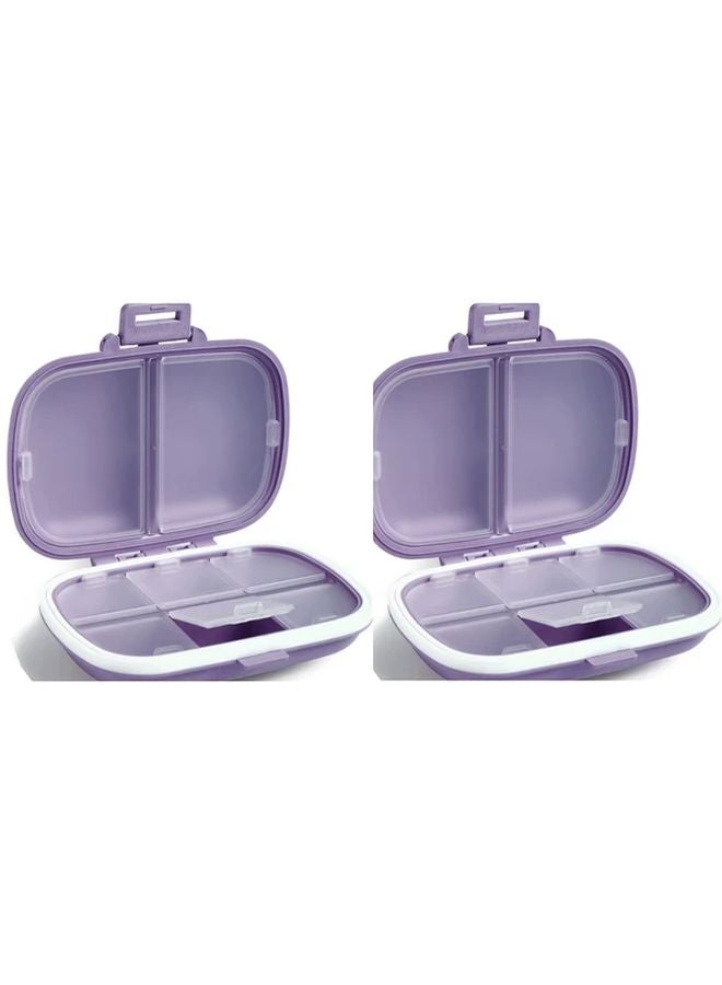 2 Purple Mini Pill Boxes Weekly Organizer For Daily Meds Vitamins Supplements Travel - Image 1