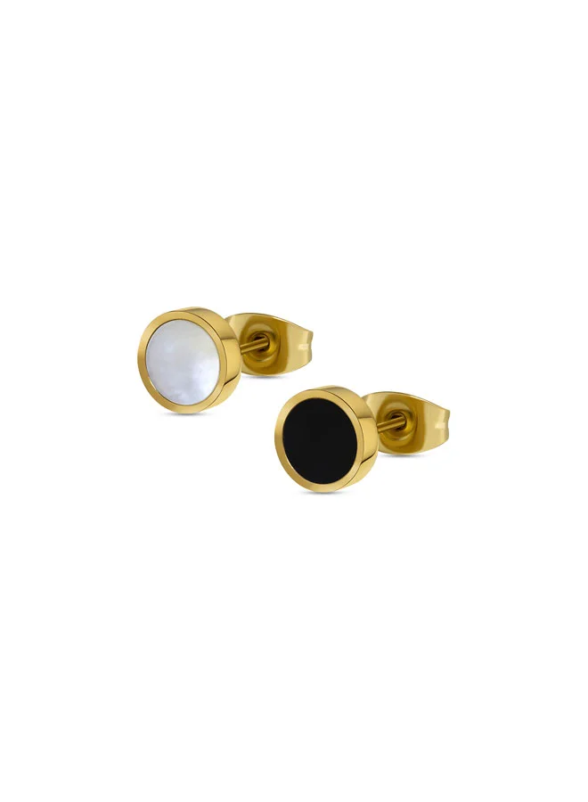 POLICE Aurora Gold with White & Black Inlay Mismatched Earrings for Women