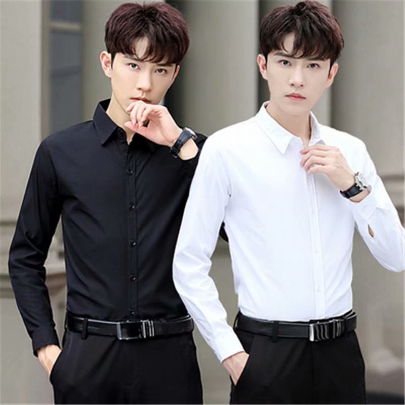 Men'S Summer Business British Shirt Men'S Long Sleeve Slim Korean Style Formal Black Shirt Plus Size Color Non-Ironing Shirt - Image 1