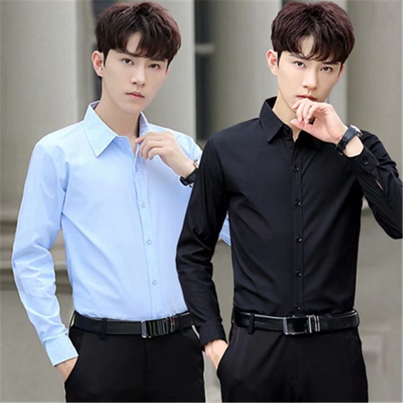 Men'S Summer Business British Shirt Men'S Long Sleeve Slim Korean Style Formal Black Shirt Plus Size Color Non-Ironing Shirt - Image 2