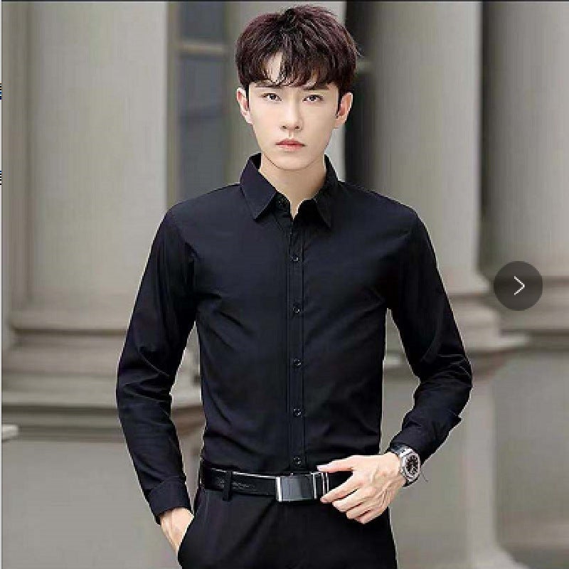 Men'S Summer Business British Shirt Men'S Long Sleeve Slim Korean Style Formal Black Shirt Plus Size Color Non-Ironing Shirt - Image 3