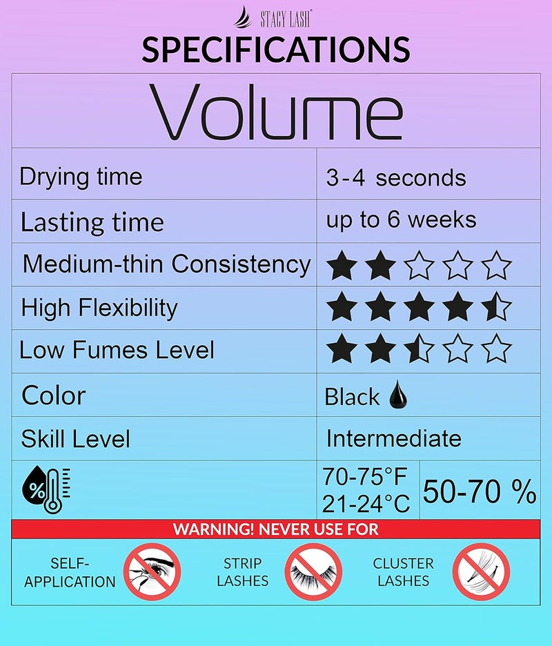 Stacy Lash Volume Eyelash Extension Glue 0.17 fl.oz/5ml / 3 Sec Drying Time/Retention 6 Weeks/Strong Hold Black Adhesive/Professional Supplies - Image 3