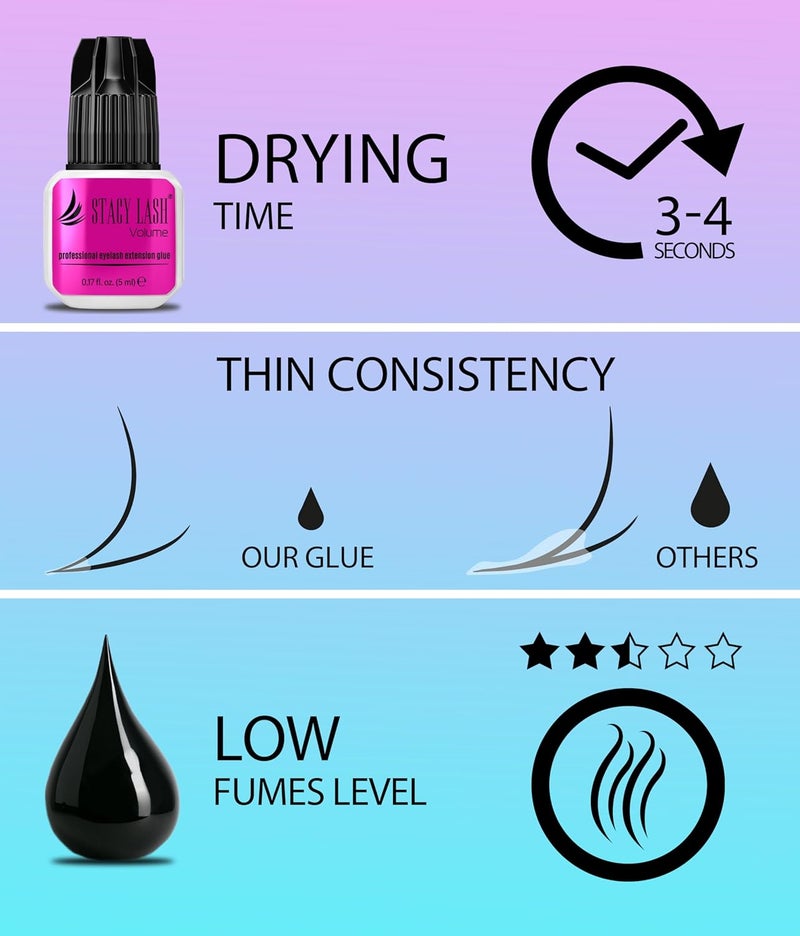 Stacy Lash Volume Eyelash Extension Glue 0.17 fl.oz/5ml / 3 Sec Drying Time/Retention 6 Weeks/Strong Hold Black Adhesive/Professional Supplies - Image 4