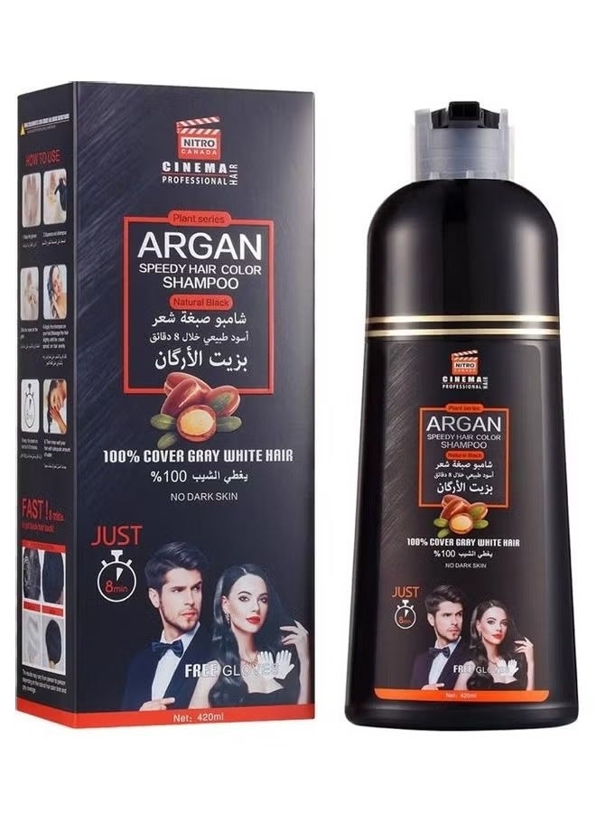 NITRO CANADA Argan Hair Color Shampoo 420ml | Easy Natural Black Color With Argan Oil