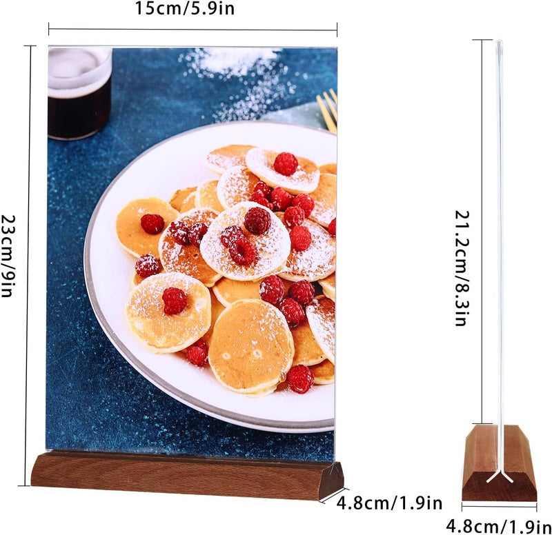 DONGLI A5 Acrylic Sign Holder,(6 Pack)T-Shape Wooden Base Poster Menu Holder,Plastic Display Stands Double Sided for Tables - Image 2