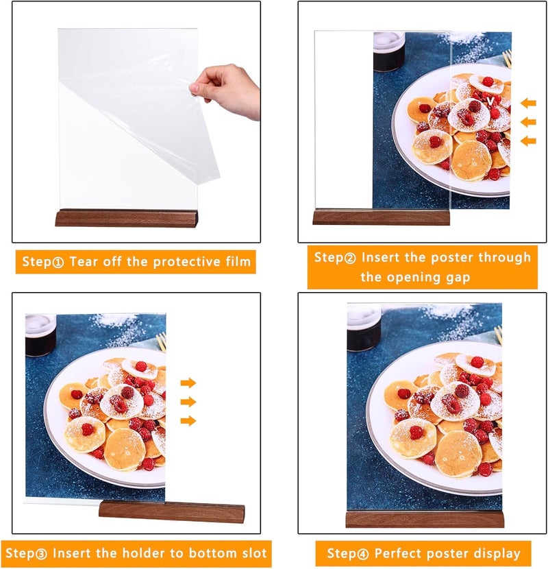 DONGLI A5 Acrylic Sign Holder,(6 Pack)T-Shape Wooden Base Poster Menu Holder,Plastic Display Stands Double Sided for Tables - Image 5