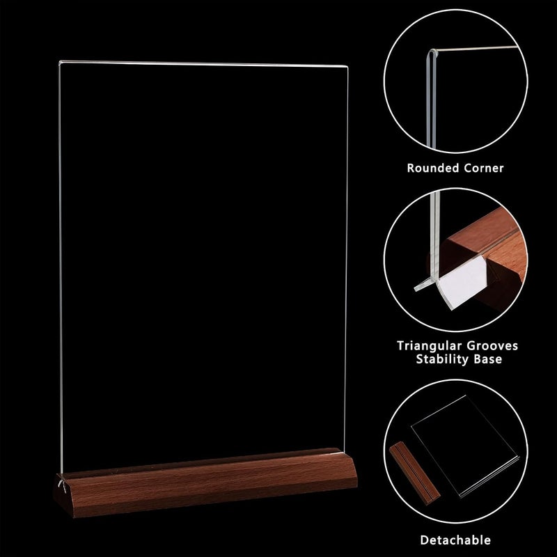 DONGLI A5 Acrylic Sign Holder,(6 Pack)T-Shape Wooden Base Poster Menu Holder,Plastic Display Stands Double Sided for Tables - Image 4
