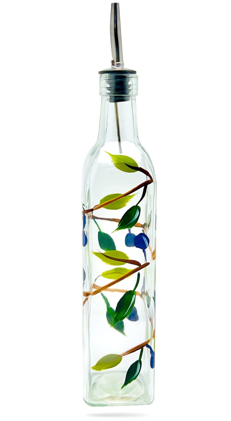 Containly Glass Olive Branch Oil/Vinegar Glass Cruet for Kitchen, 16 oz Olive Oil Dispenser With Stainless Steel Spout for Easy Pouring