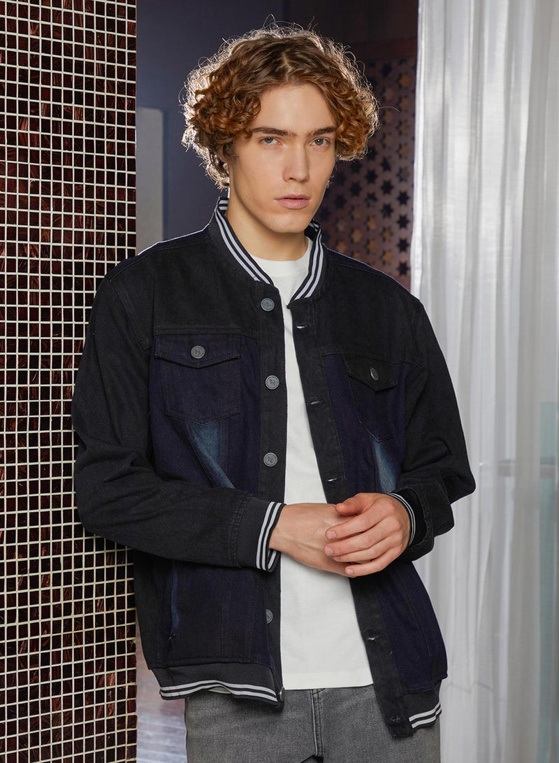 Campus Sutra Men's Prussian Blue Dark-Wash Denim Bomber Jacket  - Image 2