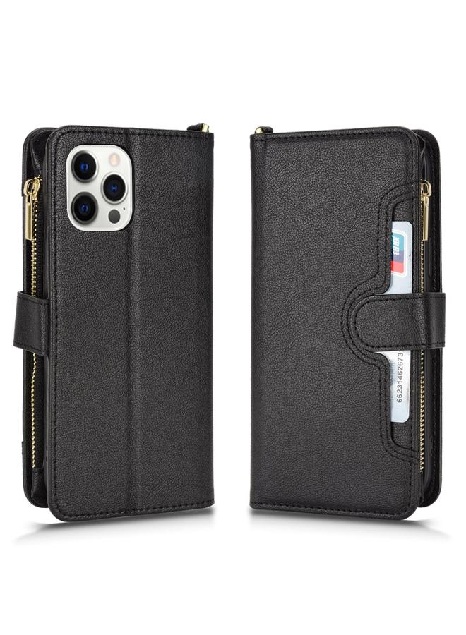 Zaboon Case For iPhone 12 / 12 Pro Litchi Texture Zipper Leather Phone Case - Image 2