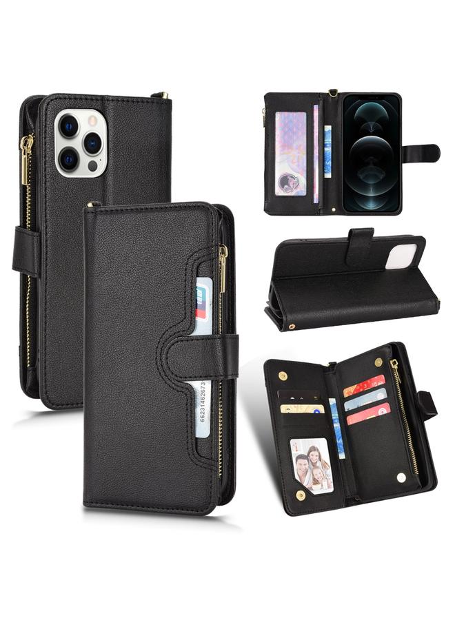 Zaboon Case For iPhone 12 / 12 Pro Litchi Texture Zipper Leather Phone Case - Image 1