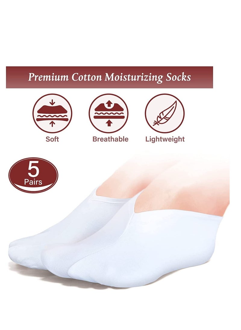 SYOSI - Moisturizing Socks Overnight Spa Socks for Dry Feet Moisture Enhancing Socks Foot Care Treatment Soft Premium Cotton Spandex Socks Cosmetic Moisturizing Socks for Women and Men White 5 Pairs - Image 1