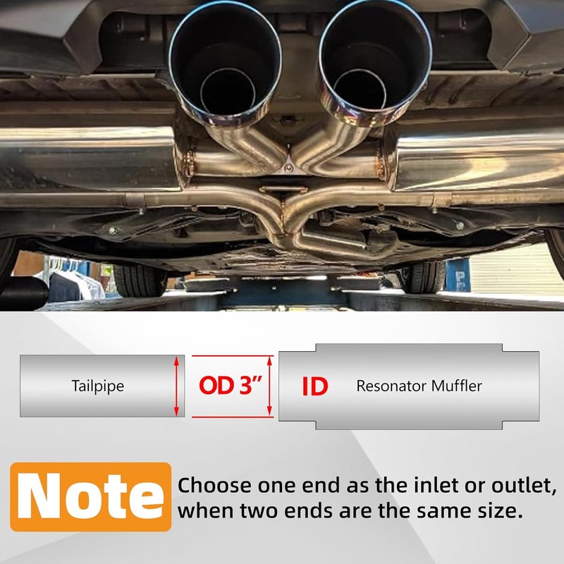 A-KARCK Exhaust Resonator 3 Inch Inlet, 3" Inlet 3" Outlet 16" Overall Length Performance Muffler Resonator, Deep Tone Clear Up Rasp 2 Pack - Image 5