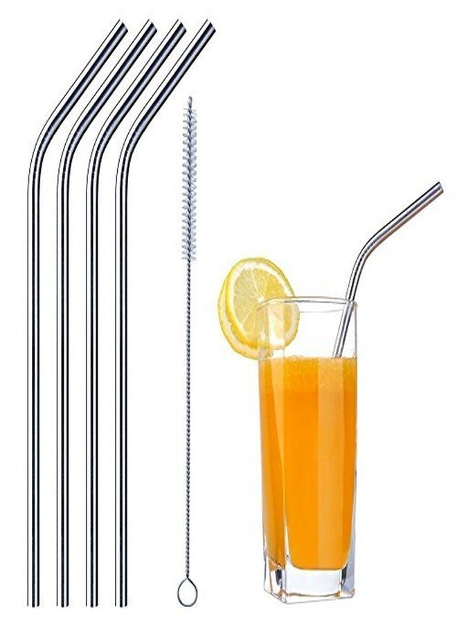 Iktu Stainless Steel Cocktail Mocktail Straw with Cleaning Brush -4pcs - Image 1
