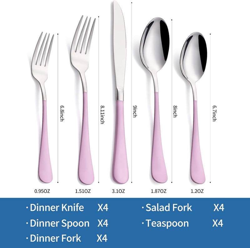 Moxinox 20-Piece Light Purple Silverware Set, 18/0 Stainless Steel Purple Handle Flatware Set, Service for 4, Modern Cutlery Set Includes Dinner Knives Forks Spoons, Mirror Polished, Dishwasher Safe - Image 2