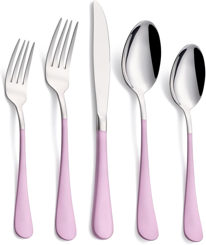 Moxinox 20-Piece Light Purple Silverware Set, 18/0 Stainless Steel Purple Handle Flatware Set, Service for 4, Modern Cutlery Set Includes Dinner Knives Forks Spoons, Mirror Polished, Dishwasher Safe - Image 1