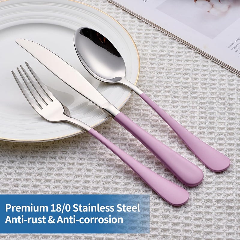 Moxinox 20-Piece Light Purple Silverware Set, 18/0 Stainless Steel Purple Handle Flatware Set, Service for 4, Modern Cutlery Set Includes Dinner Knives Forks Spoons, Mirror Polished, Dishwasher Safe - Image 4