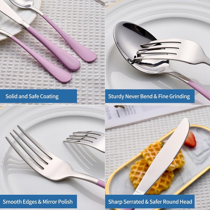 Moxinox 20-Piece Light Purple Silverware Set, 18/0 Stainless Steel Purple Handle Flatware Set, Service for 4, Modern Cutlery Set Includes Dinner Knives Forks Spoons, Mirror Polished, Dishwasher Safe - Image 5