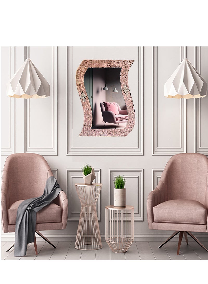 TriBro S-Shape EYE catching Handmade Decorative wall Mirror in Pink Colour Hanging for Bedroom Livingroom and Hallway Size 66.04 x 44.45cm x 10mm - Image 2