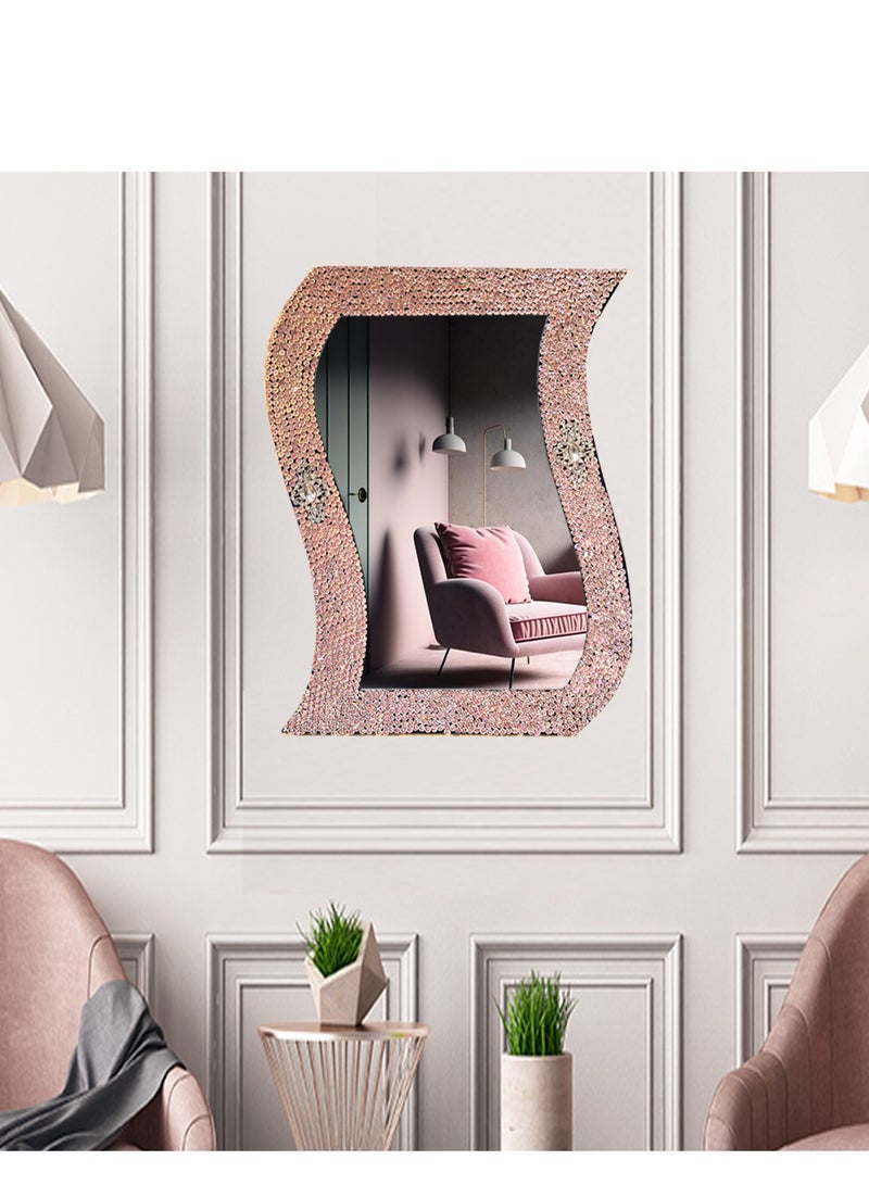 TriBro S-Shape EYE catching Handmade Decorative wall Mirror in Pink Colour Hanging for Bedroom Livingroom and Hallway Size 66.04 x 44.45cm x 10mm - Image 3