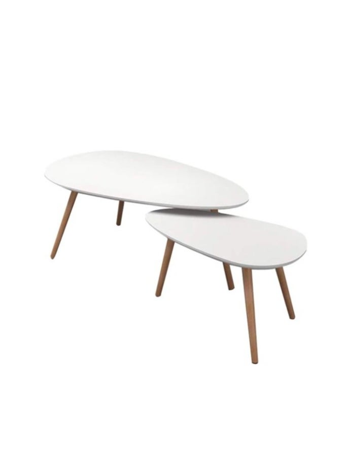 Neo Front Neo Front Modern Egg Shaped Coffee Table for Living Room - White & Oak | Sleek Desk & Easy Assembly OP-70  - Image 1