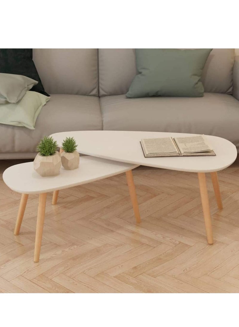 Neo Front Neo Front Modern Egg Shaped Coffee Table for Living Room - White & Oak | Sleek Desk & Easy Assembly OP-70  - Image 2