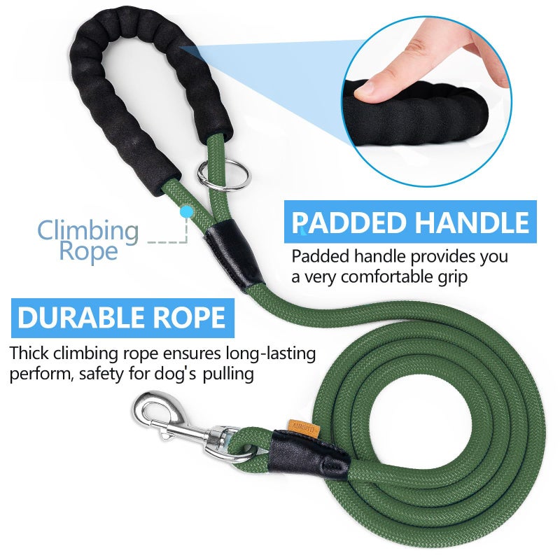 Aiminto Dog Leash, Braided Rope Traction â€“ Walking Training Lead for Medium/Large Dogs ((1/2") x 6FT, Dark Green) - Image 5