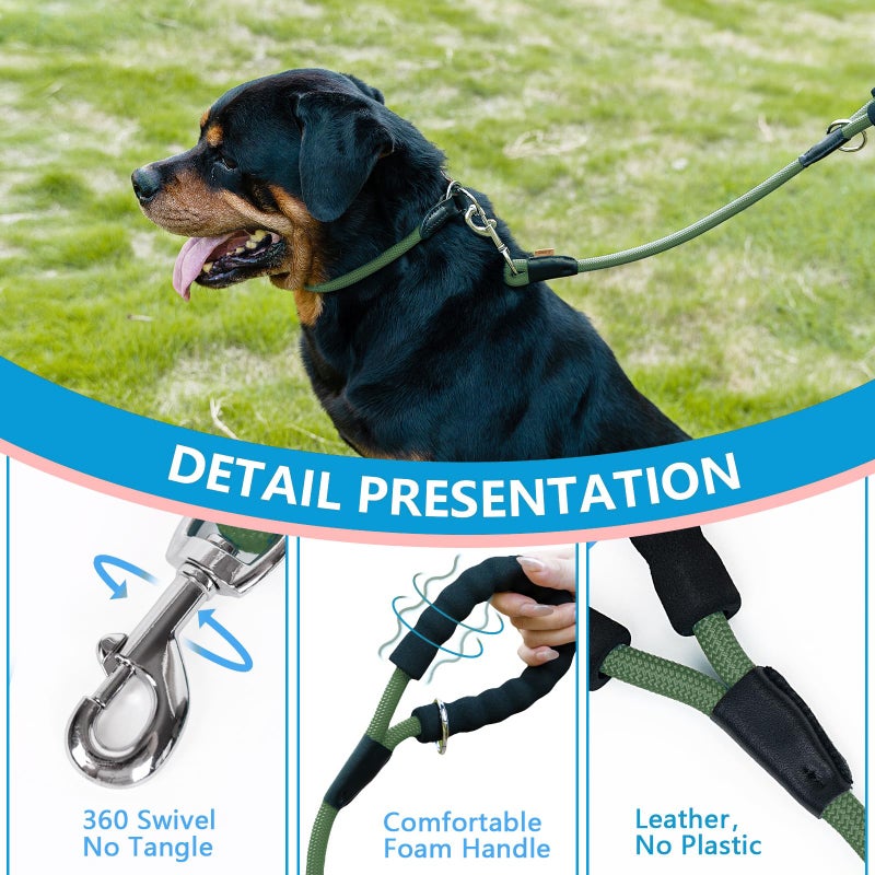 Aiminto Dog Leash, Braided Rope Traction â€“ Walking Training Lead for Medium/Large Dogs ((1/2") x 6FT, Dark Green) - Image 4