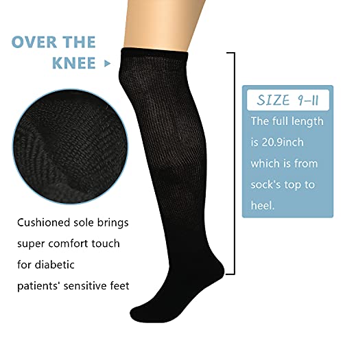Athlemo Womens Non-Binding Diabetic Over Knee Socks - 4 Pack Seamless Medical Circulation Cushioned Socks,BLK9-11 - Image 5