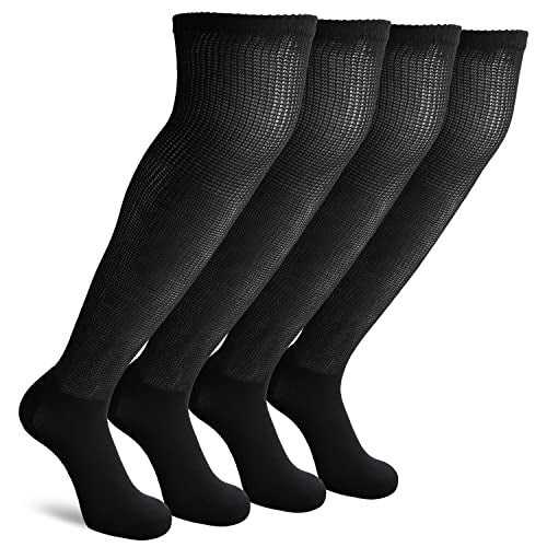 Athlemo Womens Non-Binding Diabetic Over Knee Socks - 4 Pack Seamless Medical Circulation Cushioned Socks,BLK9-11 - Image 1