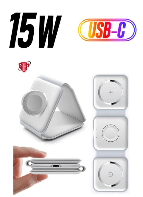 Wireless Charging, 3 in 1 Wireless Charger,Wireless Magnetic Fast Charging Foldable Dock station Charger for iPhone 14/13/12/11/8/Pro/Max,for iWatch
