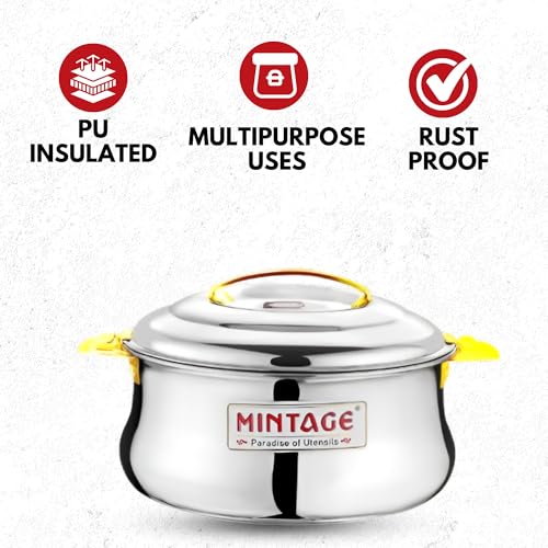Mintage Casserole with Lid 5000 ML | Casserole for Roti Hot Case | Casserole Stainless Steel | Dolphin Hot Case Hot Pot, Food Grade | Casserole Rice-Gravy-Curry, Silver Hot Box-Steel Lid Serving Bowl - Image 3