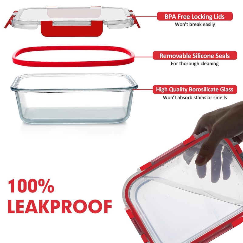VERONES 30 Pieces Glass Meal Prep Containers Set, Stackable Glass Food Storage Containers with Lids-Airtight Lunch Containersï¼Œfor Microwave, Oven, Freezer & Dishwasher,Red - Image 4