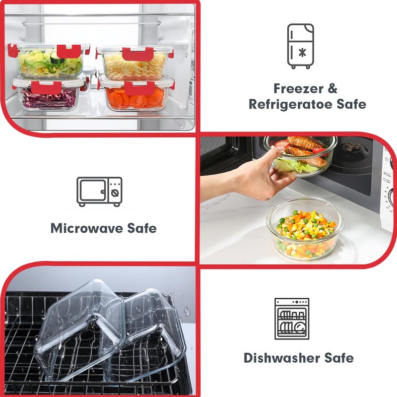 VERONES 30 Pieces Glass Meal Prep Containers Set, Stackable Glass Food Storage Containers with Lids-Airtight Lunch Containersï¼Œfor Microwave, Oven, Freezer & Dishwasher,Red - Image 3