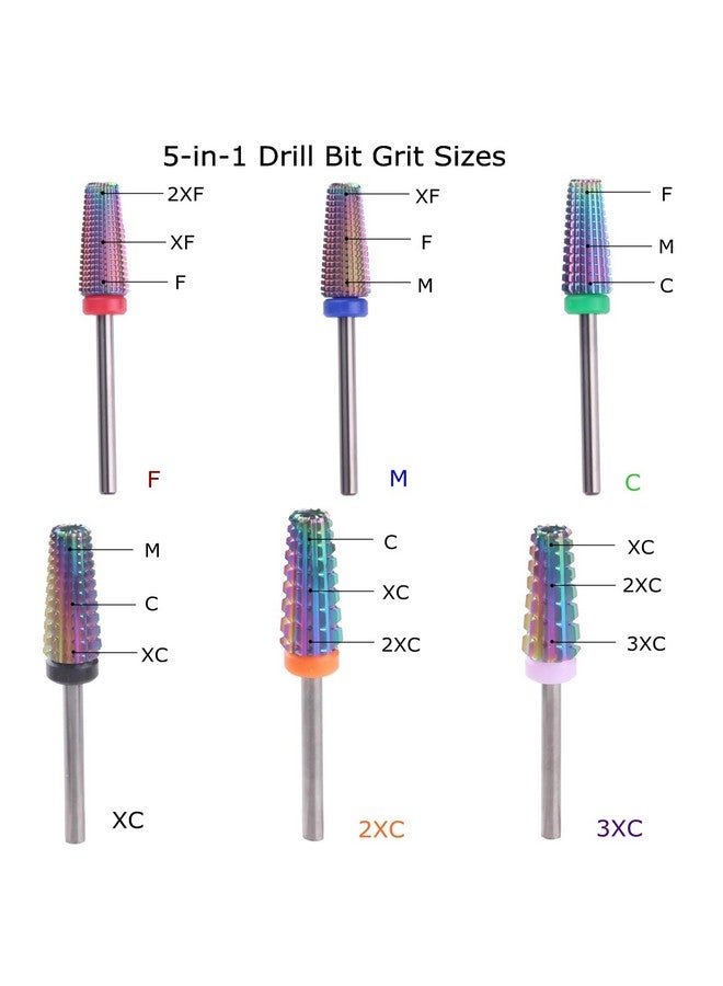 MZCMSL 5 In 1 Carbide Nail Drill Bit For Removing Acrylic Or Gel Both Left And Right Handed Two Way Rotate Use3/32 Shank Efile Bit (Finemulticolor) - Image 5