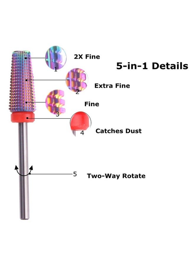MZCMSL 5 In 1 Carbide Nail Drill Bit For Removing Acrylic Or Gel Both Left And Right Handed Two Way Rotate Use3/32 Shank Efile Bit (Finemulticolor) - Image 3