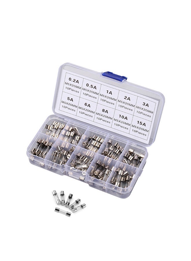 GNAFOTU Quick Fast-blow Glass Tube Fuse 5 x 20 mm Assorted Kit,with Box, Amp Values: 0.2A 0.5A 1A 2A 3A 5A 6A 8A 10A 15A - Image 1