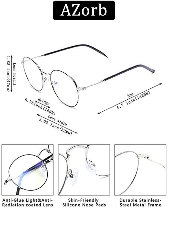 AZorb Round Blue Light Blocking Glasses for Men Women, Metal Frame Anti Blue Light Eye Glasses for Reading Computer Gaming Eyeglasses Retro Circle Style Vintage Eyewear  - Image 2
