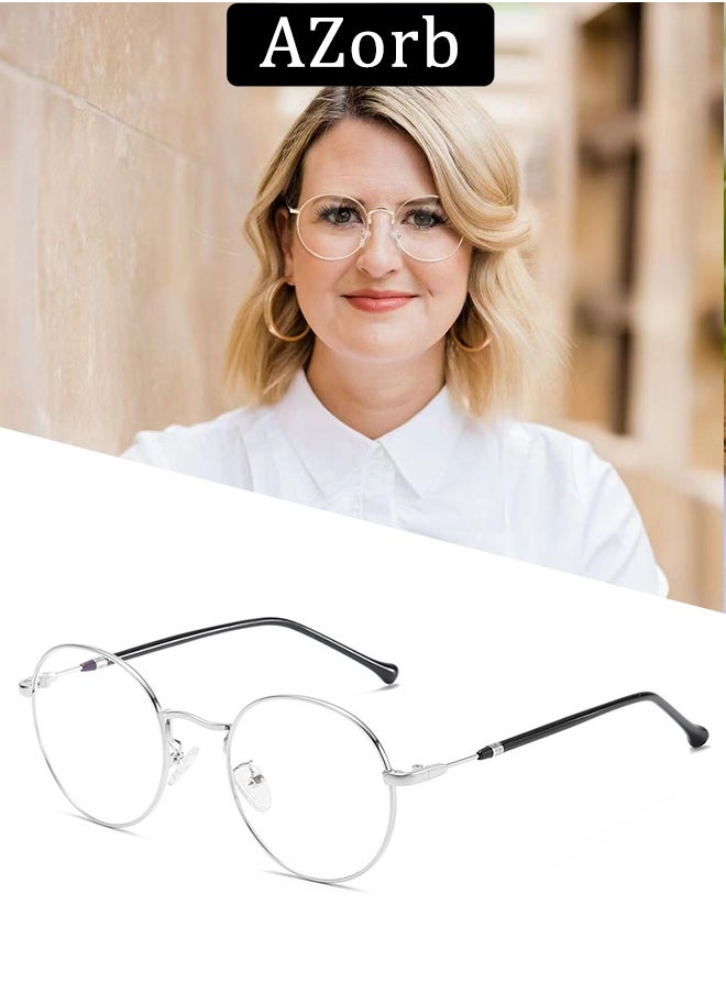 AZorb Round Blue Light Blocking Glasses for Men Women, Metal Frame Anti Blue Light Eye Glasses for Reading Computer Gaming Eyeglasses Retro Circle Style Vintage Eyewear  - Image 1