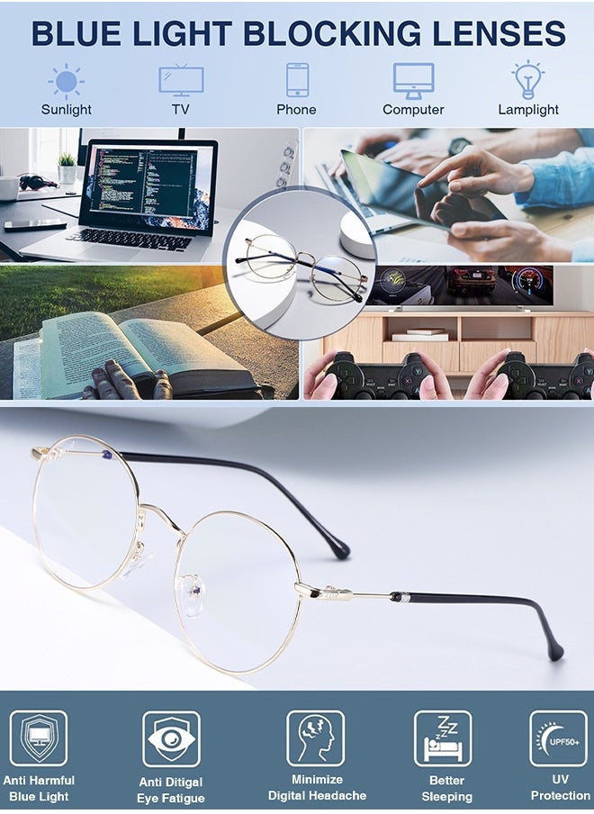 AZorb Round Blue Light Blocking Glasses for Men Women, Metal Frame Anti Blue Light Eye Glasses for Reading Computer Gaming Eyeglasses Retro Circle Style Vintage Eyewear  - Image 4