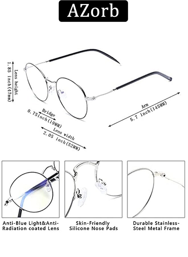AZorb Round Blue Light Blocking Glasses for Men Women, Metal Frame Anti Blue Light Eye Glasses for Reading Computer Gaming Eyeglasses Retro Circle Style Vintage Eyewear - Image 5