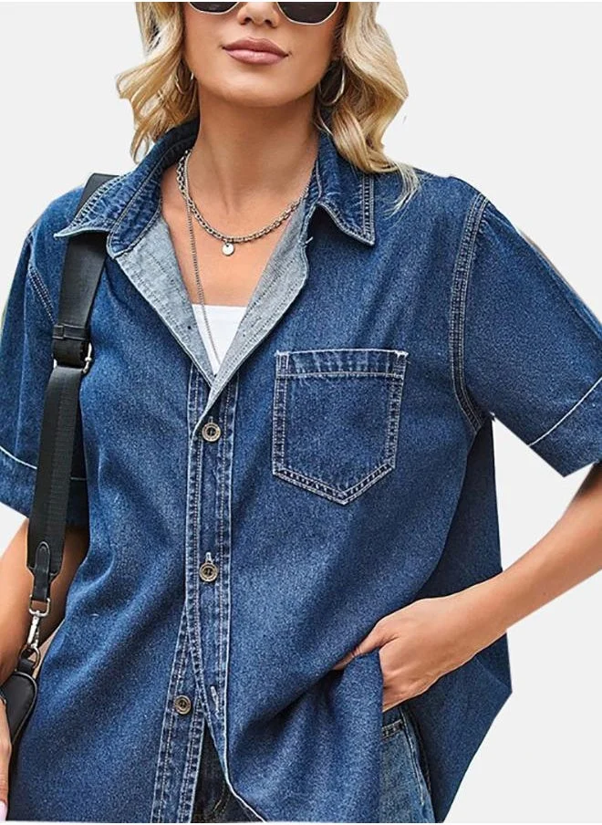 YUNIQEE Blue Collared Half Sleeve Shirt