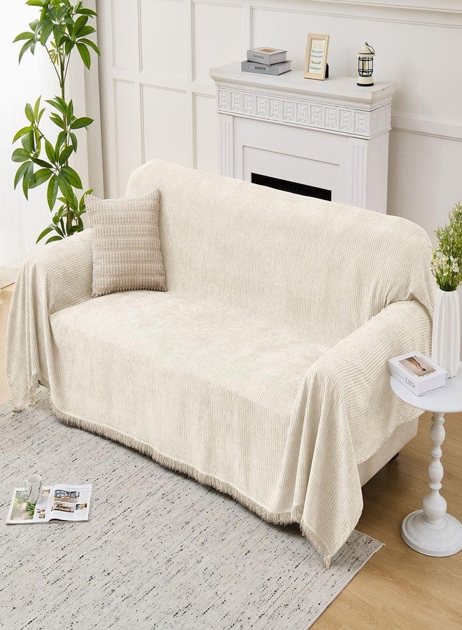 LOMAO Couch Cover Sofa Covers for 3 Cushion Sectional Couch Covers L Shape Couch Cover with Tassel Sofa Protector Washable Reversible Chenille Sofa Slipcover for Pet (Beige,Large(71 * 118)) - Image 2