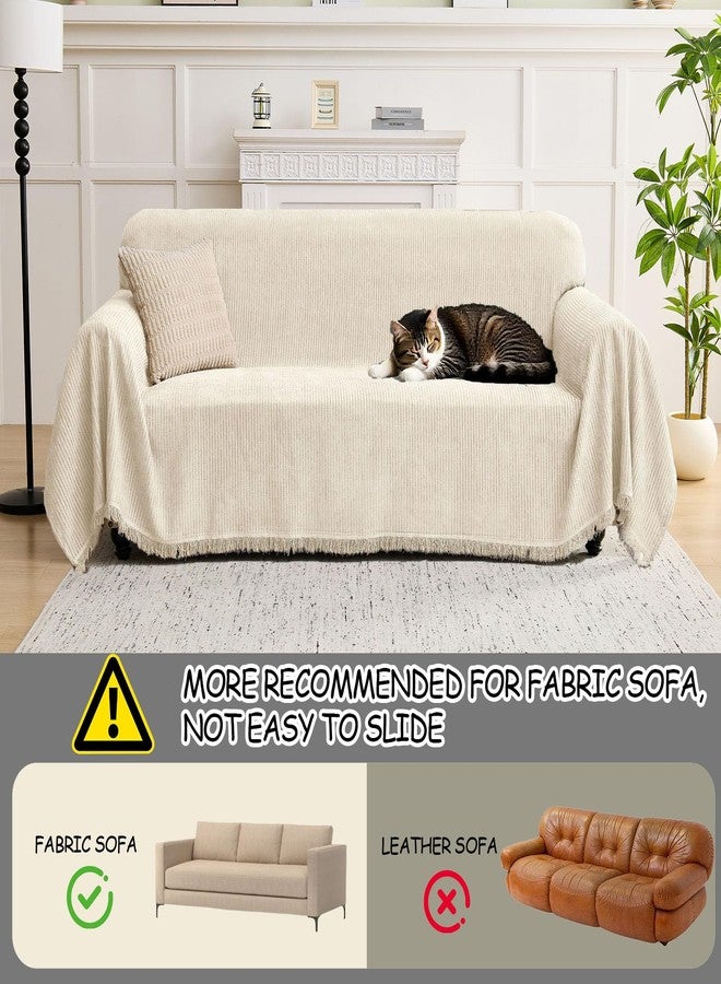 LOMAO Couch Cover Sofa Covers for 3 Cushion Sectional Couch Covers L Shape Couch Cover with Tassel Sofa Protector Washable Reversible Chenille Sofa Slipcover for Pet (Beige,Large(71 * 118)) - Image 4