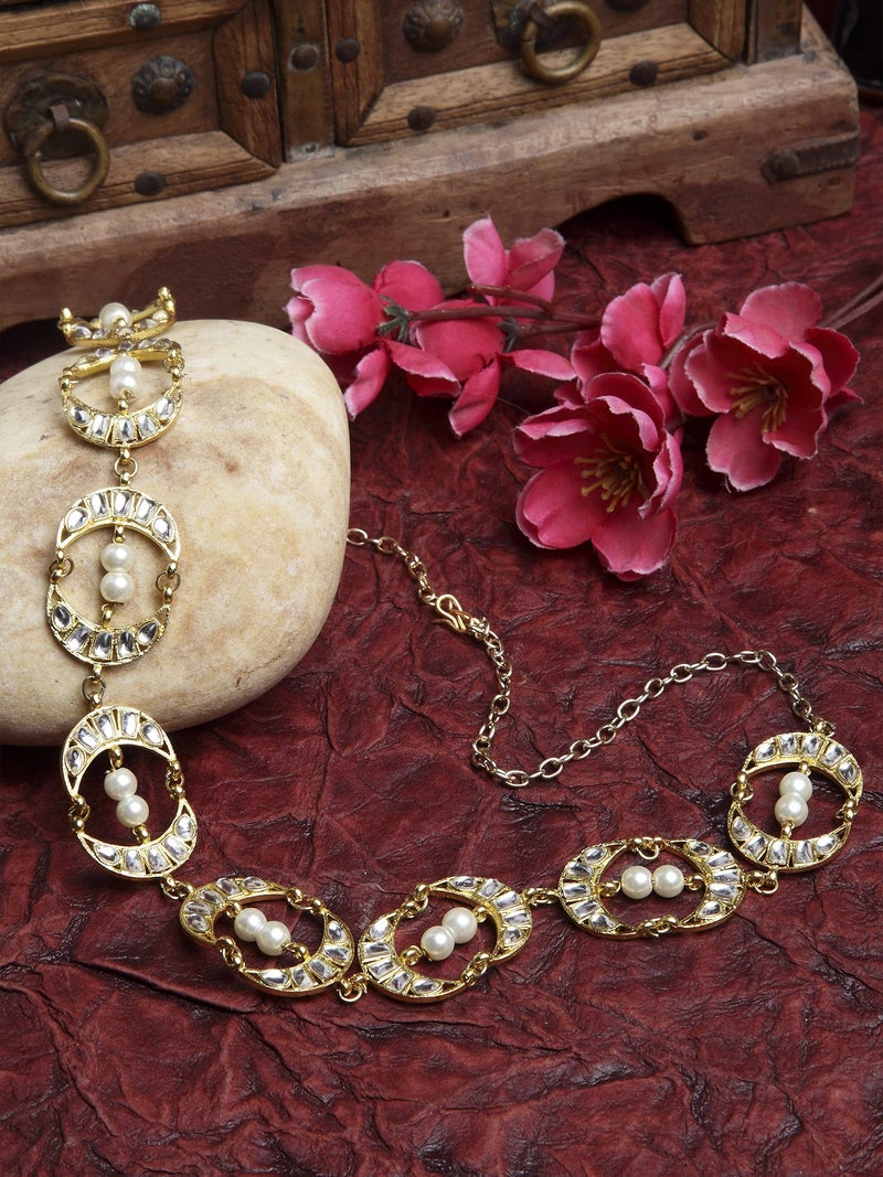 Karatcart Metal Kundan Studded Handcrafted Hairband for Women - Gold - Image 2